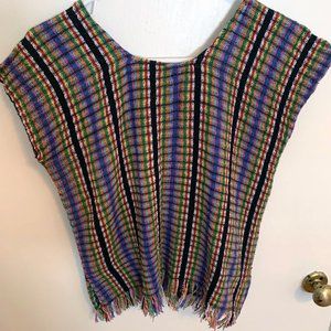 Colorful Woven Fringed Poncho Style Top